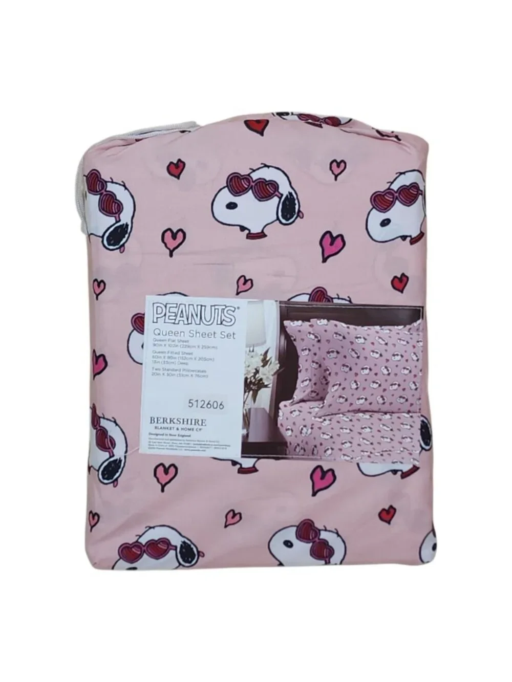 Peanuts Snoopy Queen Sheet Set By Berkshire Hearts Valentines Glasses Pink